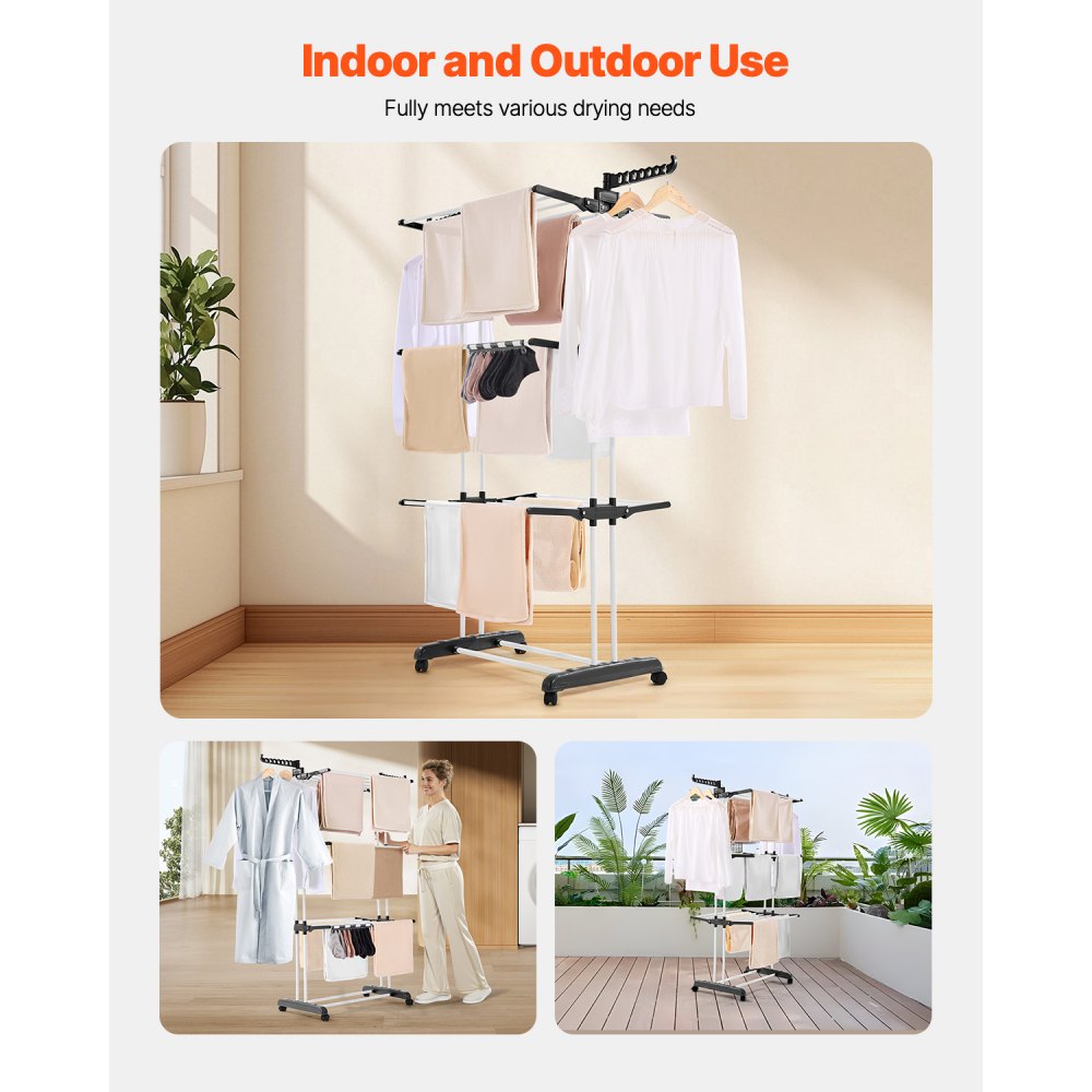 VEVOR 4-Tier Foldable Clothes Drying Rack with 24 Drying Poles and 4 Castors