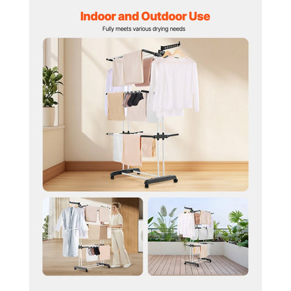 VEVOR 4-Tier Foldable Clothes Drying Rack with 24 Drying Poles and 4 Castors