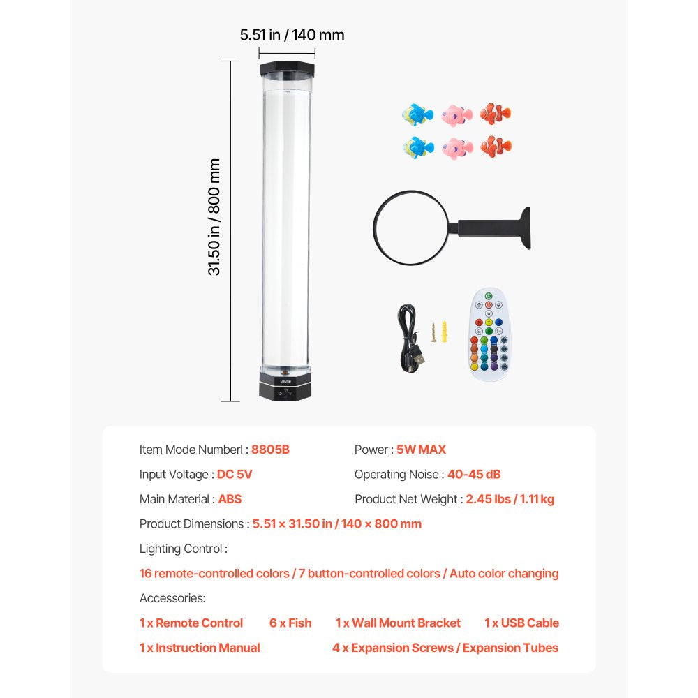 Bubble Tube Lamp 16 Color 80 cm Sensory Aquarium Lamp for Relief Calming