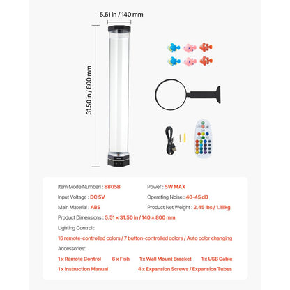 Bubble Tube Lamp 16 Color 80 cm Sensory Aquarium Lamp for Relief Calming