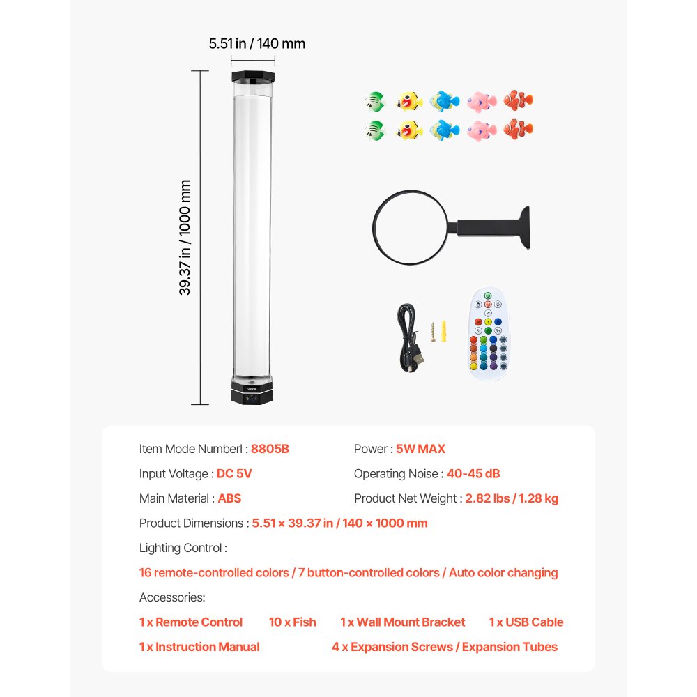 Bubble Tube Lamp 16 Color 100 cm Sensory Aquarium Lamp for Relief Calming