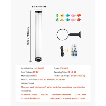 Bubble Tube Lamp 16 Color 100 cm Sensory Aquarium Lamp for Relief Calming