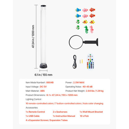 Bubble Tube Lamp 16 Color 1.2 m Sensory Aquarium Lamp for Relief Calming