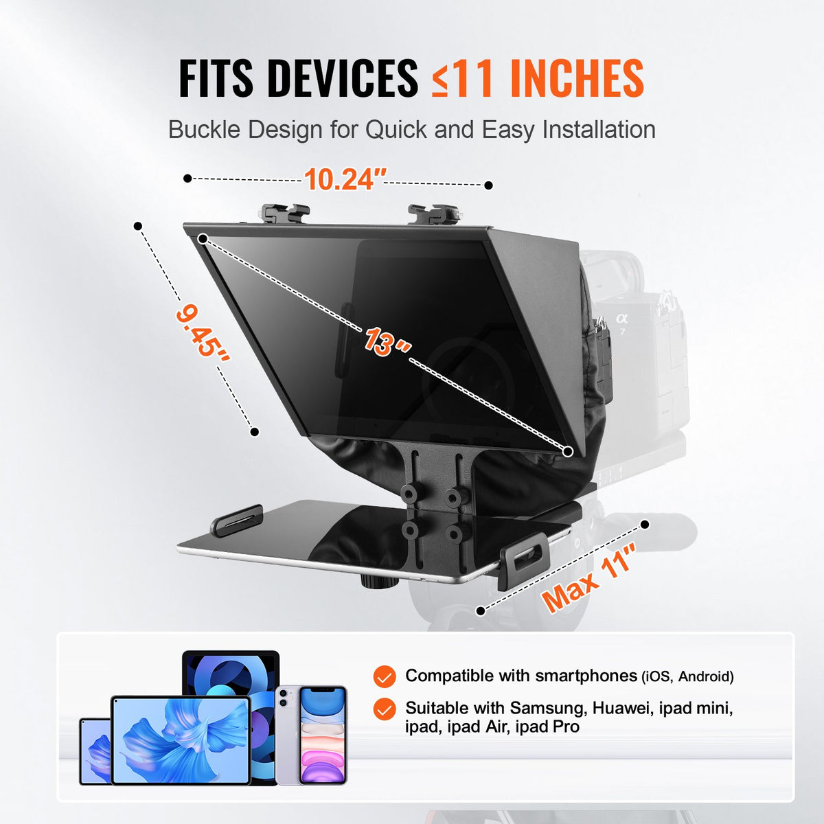 VEVOR 13'' Floor Type Teleprompter Remote for Webcam Smartphone Live S ...