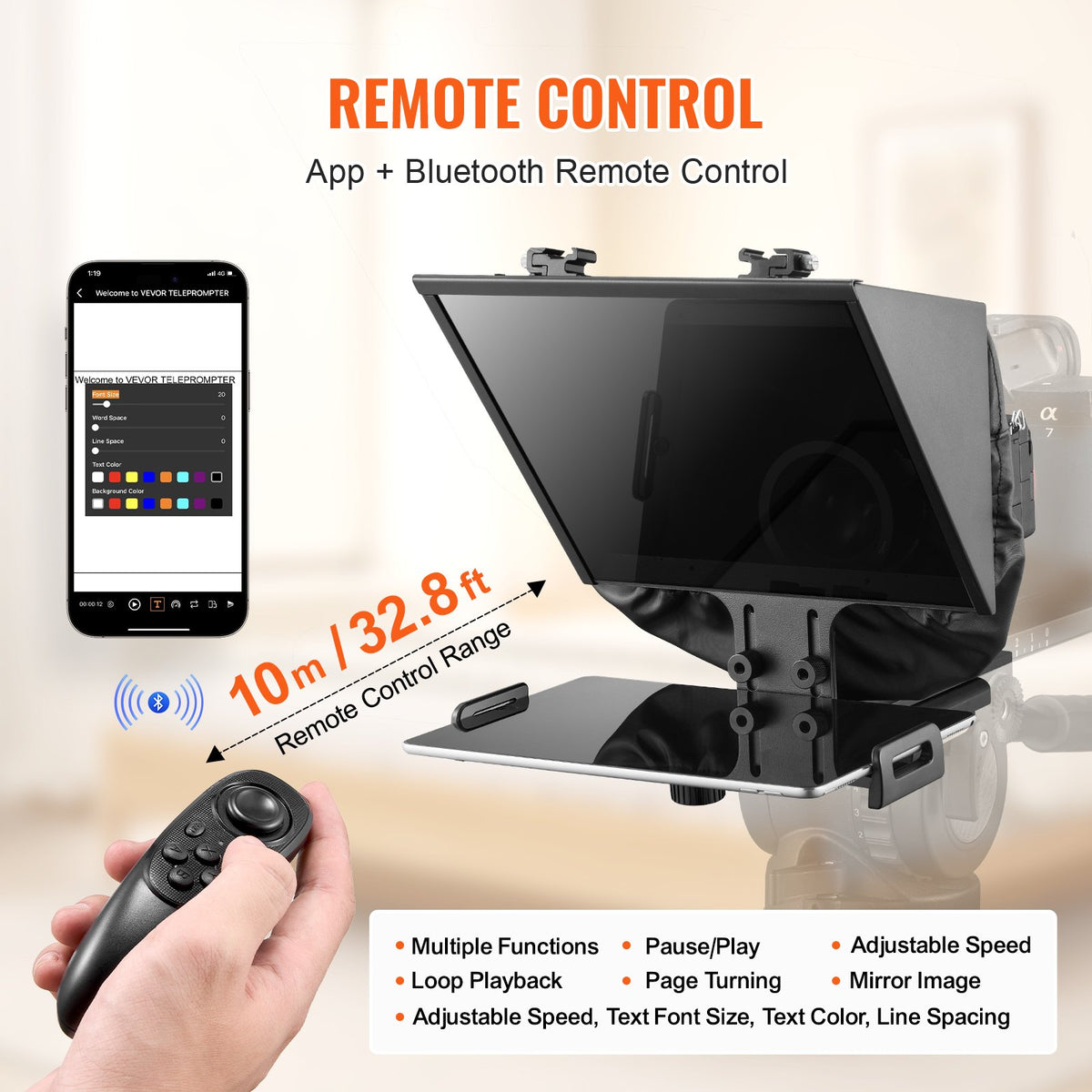 VEVOR 13'' Floor Type Teleprompter Remote for Webcam Smartphone Live S ...