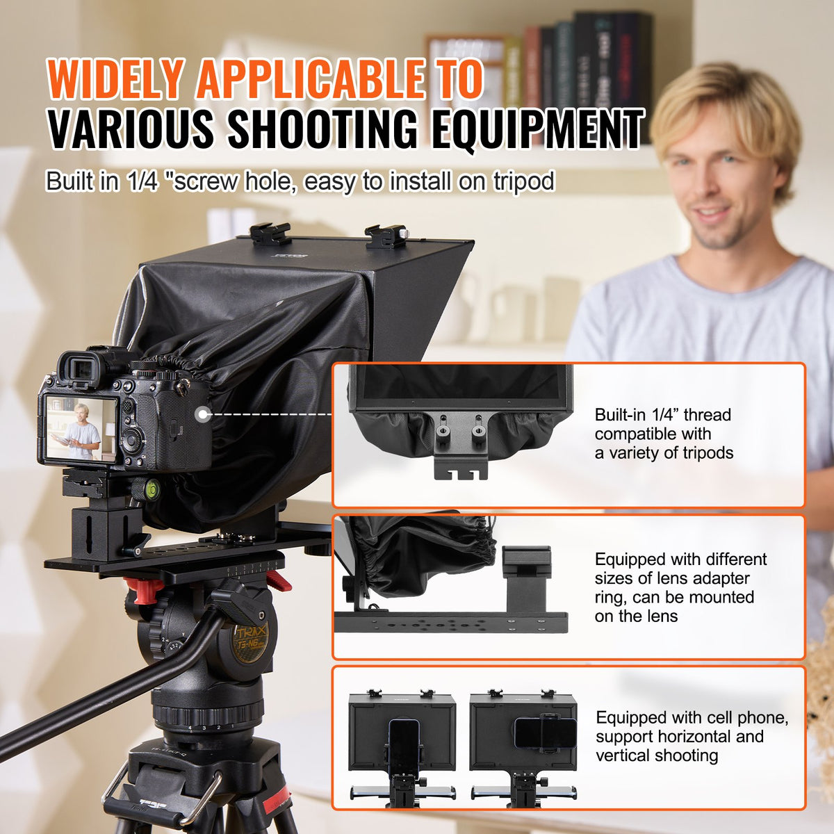 VEVOR 13'' Floor Type Teleprompter Remote for Webcam Smartphone Live S ...