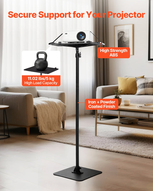 Projector Stand, Projector Floor Stand with Adjustable Height 770 to 1610mm, 360° Horizontal Rotation Projectors Cart for Meetings, Outdoor Movies, Video Stand, Gimbal Mount or Tray Support