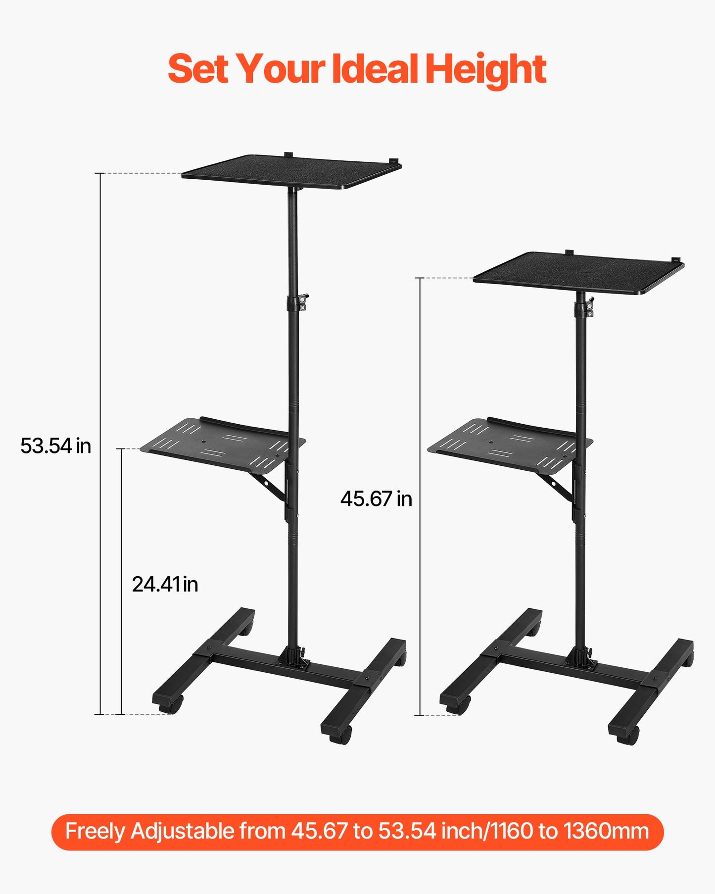Projector Stand, 2 Shelves Laptop Floor Stand, Projector Stands Table with Adjustable Height 860 to 1360mm, I-Beam Frame Projectors Stands Tripod for Meetings, Outdoor Movies, Video Stand