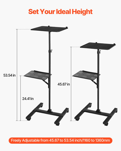 Projector Stand, 2 Shelves Laptop Floor Stand, Projector Stands Table with Adjustable Height 860 to 1360mm, I-Beam Frame Projectors Stands Tripod for Meetings, Outdoor Movies, Video Stand