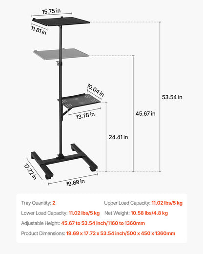 Projector Stand, 2 Shelves Laptop Floor Stand, Projector Stands Table with Adjustable Height 860 to 1360mm, I-Beam Frame Projectors Stands Tripod for Meetings, Outdoor Movies, Video Stand