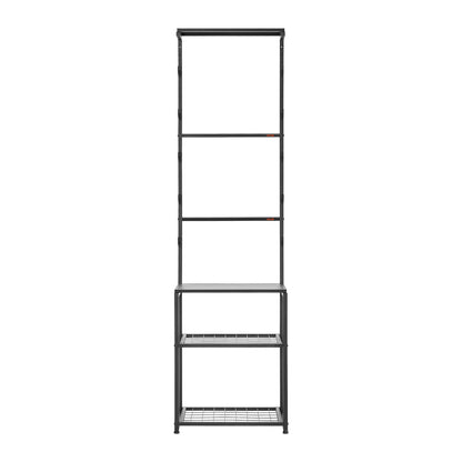 Gun Rack, Floor Standing, Indoor Rifle Shotgun Rack Stand with Storage Shelf, for Wall Mount Gun Display Stand, Holds up to 5 Rifles, Heavy Duty Steel, for Home Garage Hunting Long Guns Storage