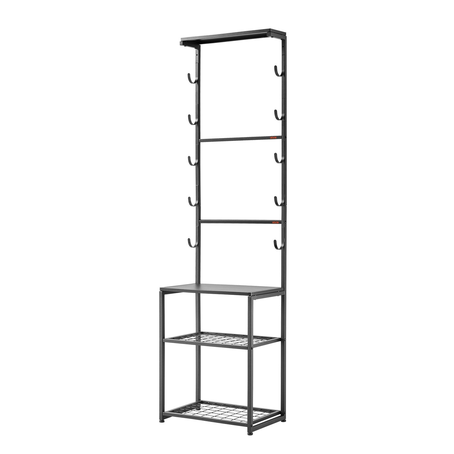 Gun Rack, Floor Standing, Indoor Rifle Shotgun Rack Stand with Storage Shelf, for Wall Mount Gun Display Stand, Holds up to 5 Rifles, Heavy Duty Steel, for Home Garage Hunting Long Guns Storage