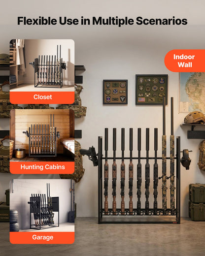 Gun Rack, Floor Standing, Indoor Heavy Duty Steel Rifle Shotgun Rack Stand, Freestanding Gun Display Storage with Magazine Holder, Holds up to 9 Rifles and 4 Pistols, for Home Garage Storage