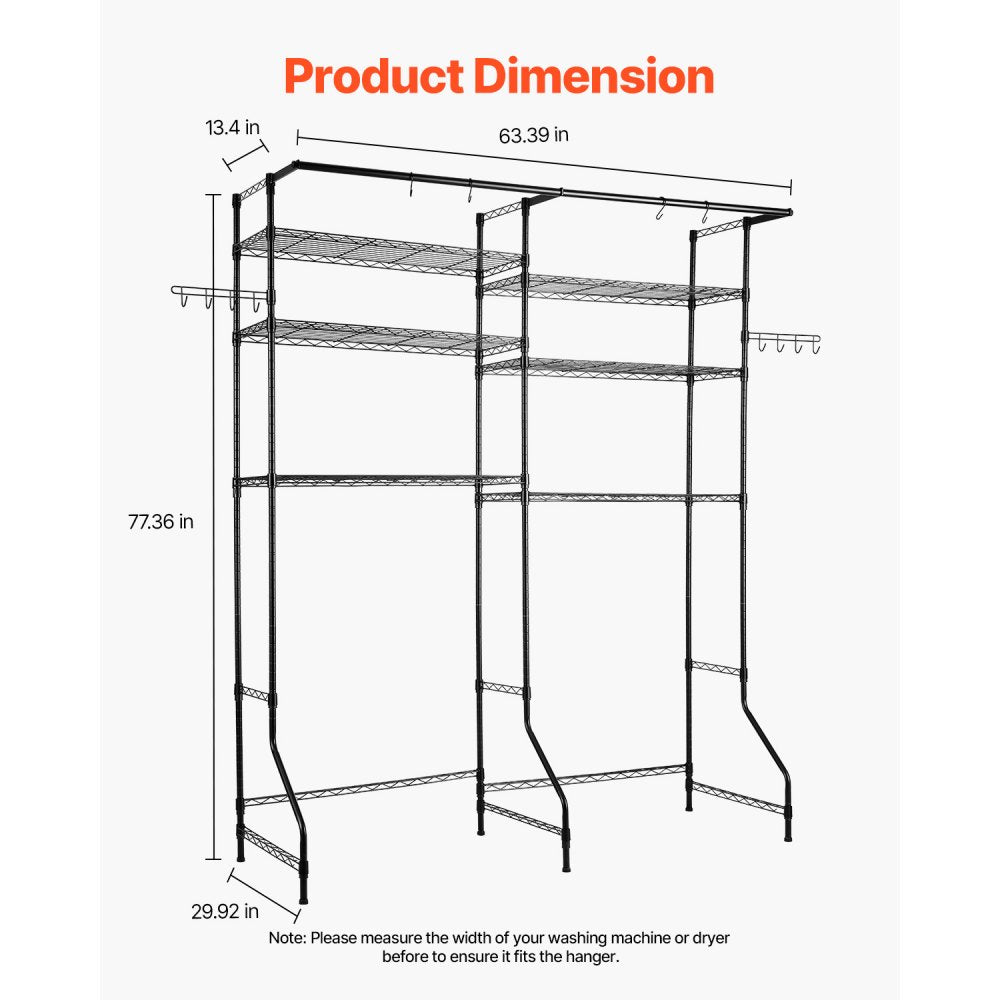 VEVOR Over Washer and Dryer Storage Shelf Two Row 6 Tiers Washer Rack Black