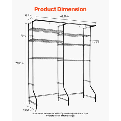 VEVOR Over Washer and Dryer Storage Shelf Two Row 6 Tiers Washer Rack Black