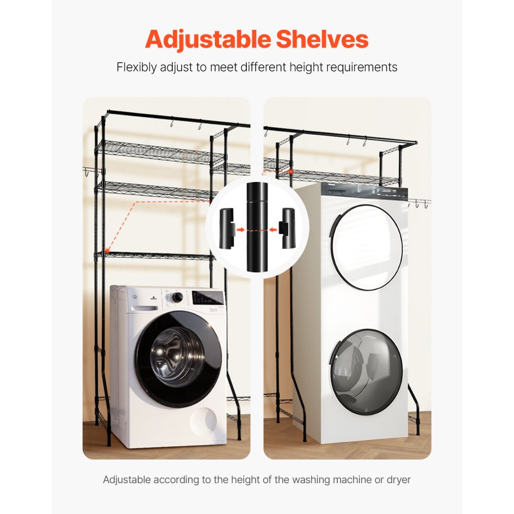 VEVOR Over Washer and Dryer Storage Shelf Two Row 6 Tiers Washer Rack Black