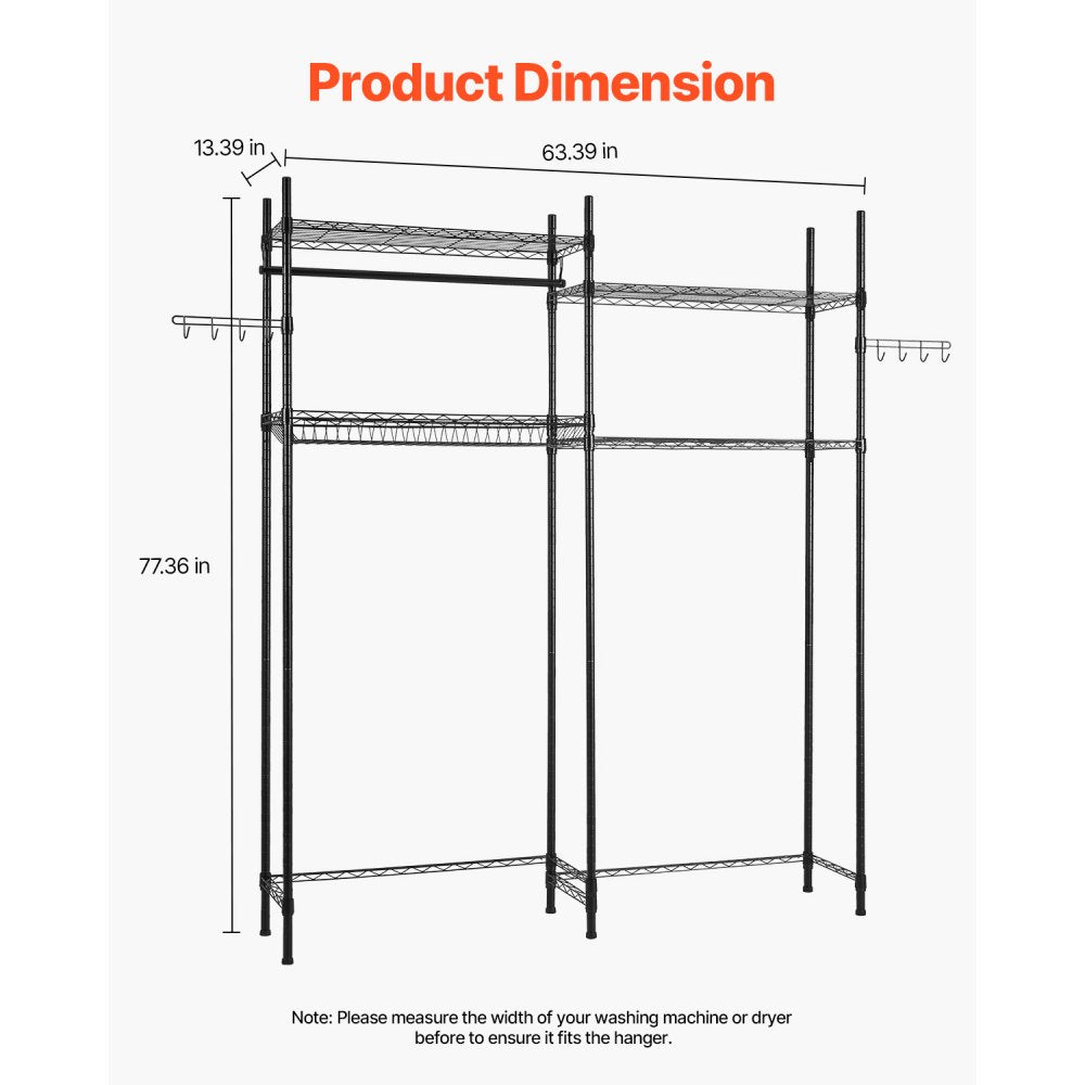 VEVOR Over Washer and Dryer Storage Shelf Two Row 4 Tiers Washer Rack Black