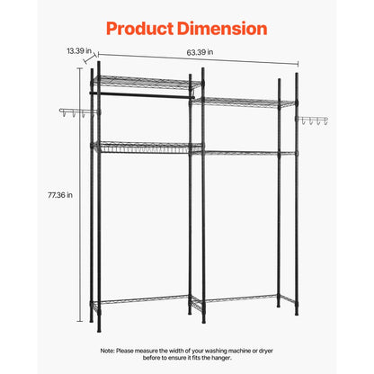 VEVOR Over Washer and Dryer Storage Shelf Two Row 4 Tiers Washer Rack Black