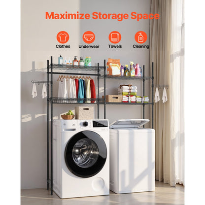 VEVOR Over Washer and Dryer Storage Shelf Two Row 4 Tiers Washer Rack Black