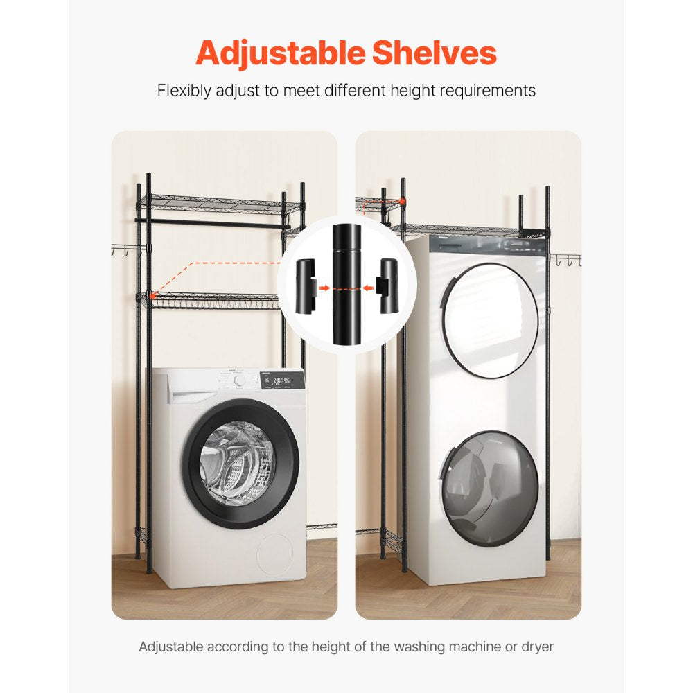 VEVOR Over Washer and Dryer Storage Shelf Two Row 4 Tiers Washer Rack Black