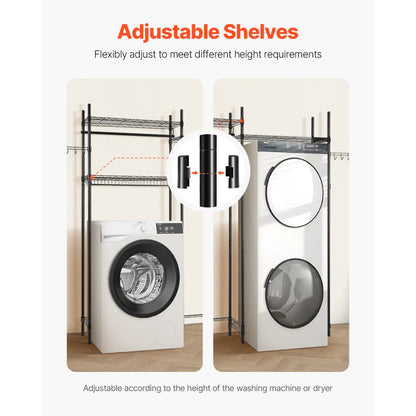 VEVOR Over Washer and Dryer Storage Shelf Two Row 4 Tiers Washer Rack Black