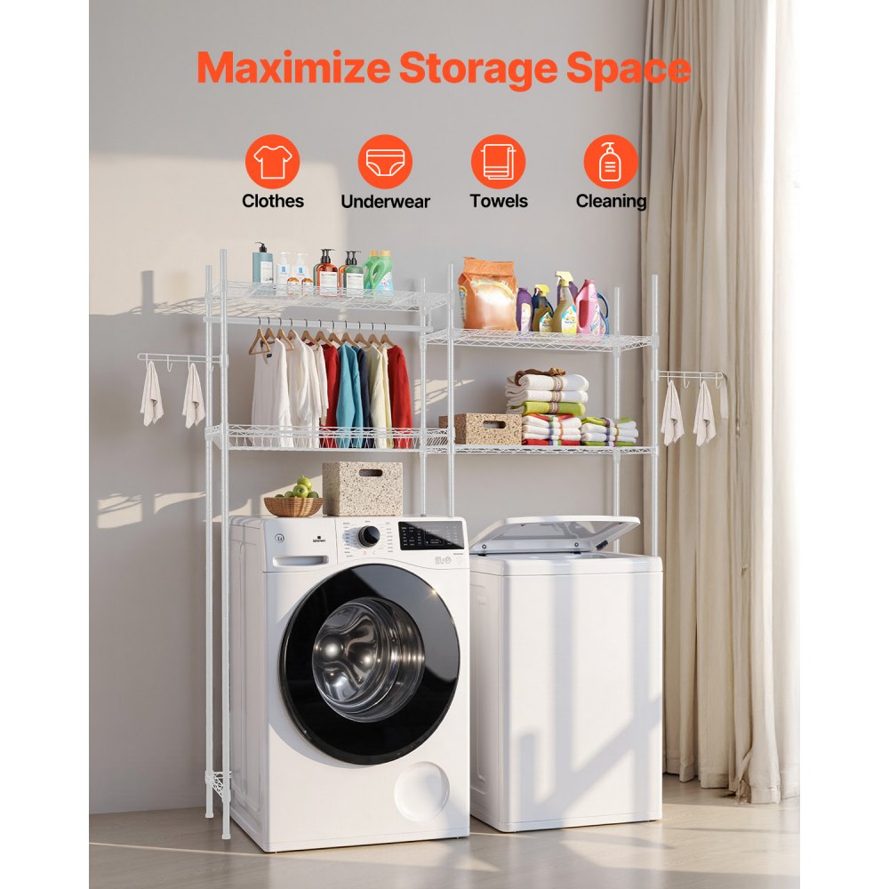 VEVOR Over Washer and Dryer Storage Shelf Two Row 4 Tiers Washer Rack White