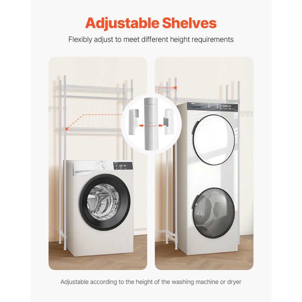 VEVOR Over Washer and Dryer Storage Shelf Two Row 4 Tiers Washer Rack White
