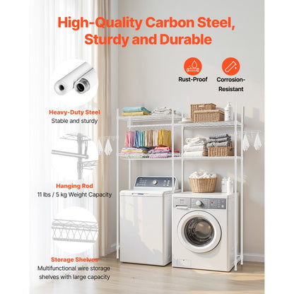 VEVOR Over Washer and Dryer Storage Shelf Two Row 4 Tiers Washer Rack White