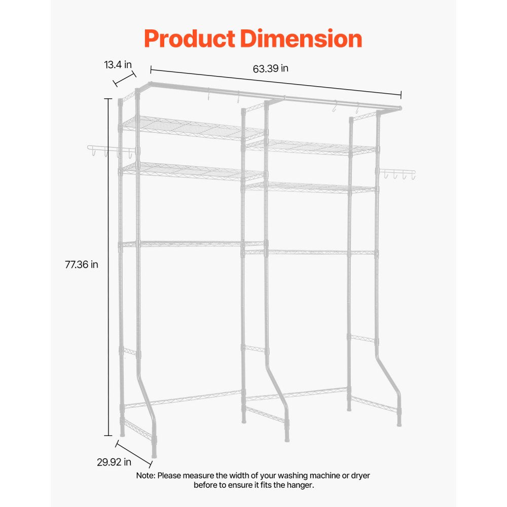 VEVOR Over Washer and Dryer Storage Shelf Two Row 6 Tiers Washer Rack White