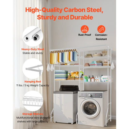 VEVOR Over Washer and Dryer Storage Shelf Two Row 6 Tiers Washer Rack White