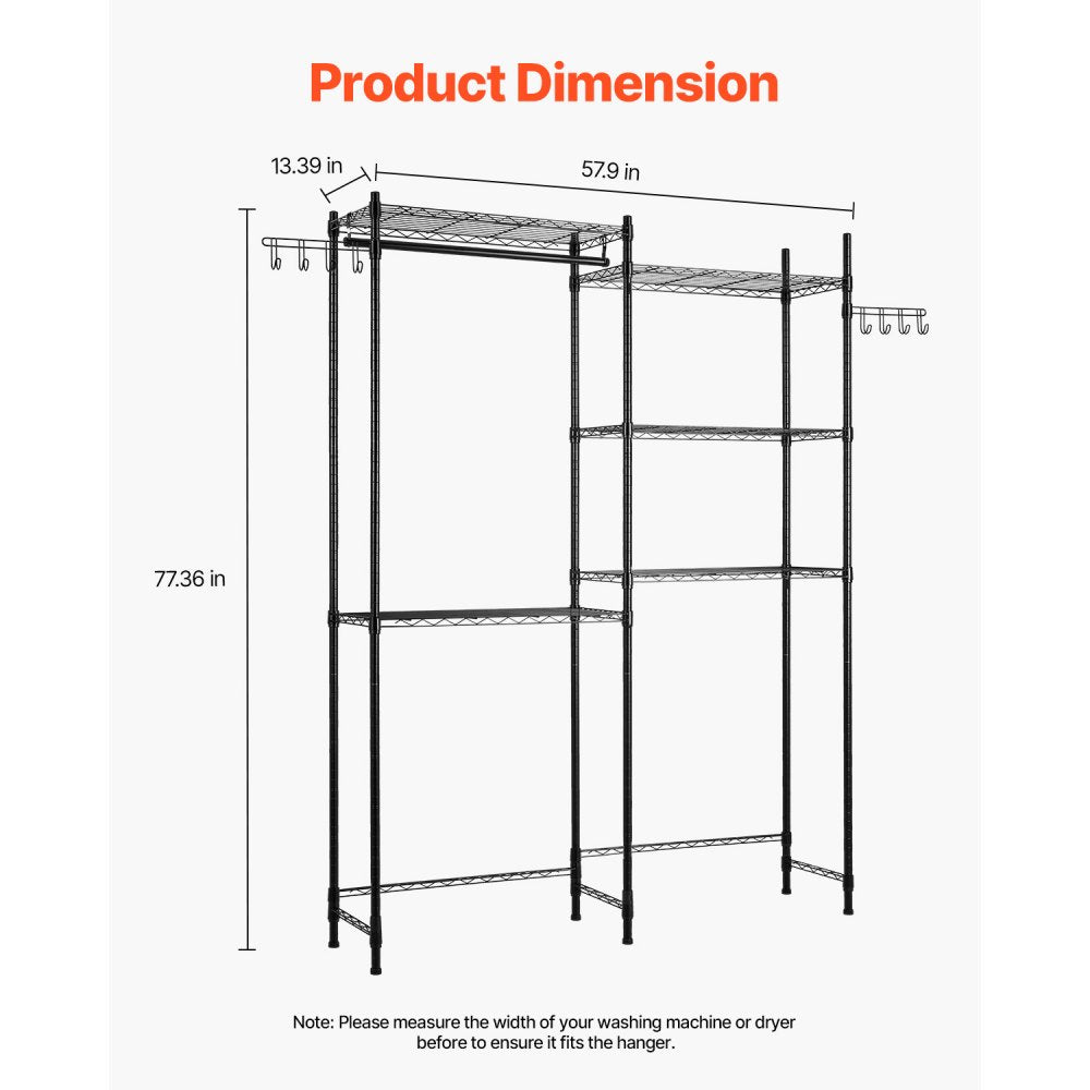 VEVOR Over Washer and Dryer Storage Shelf Two Row 5 Tiers Washer Rack Black