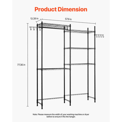 VEVOR Over Washer and Dryer Storage Shelf Two Row 5 Tiers Washer Rack Black