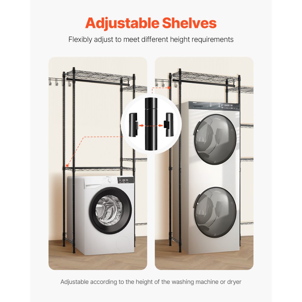 VEVOR Over Washer and Dryer Storage Shelf Two Row 5 Tiers Washer Rack Black