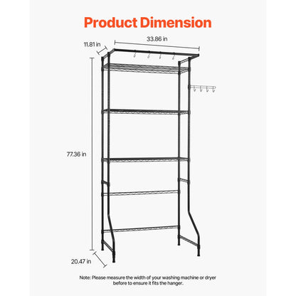 VEVOR Over Washer and Dryer Storage Shelf Single Row 3 Tiers Washer Rack Black