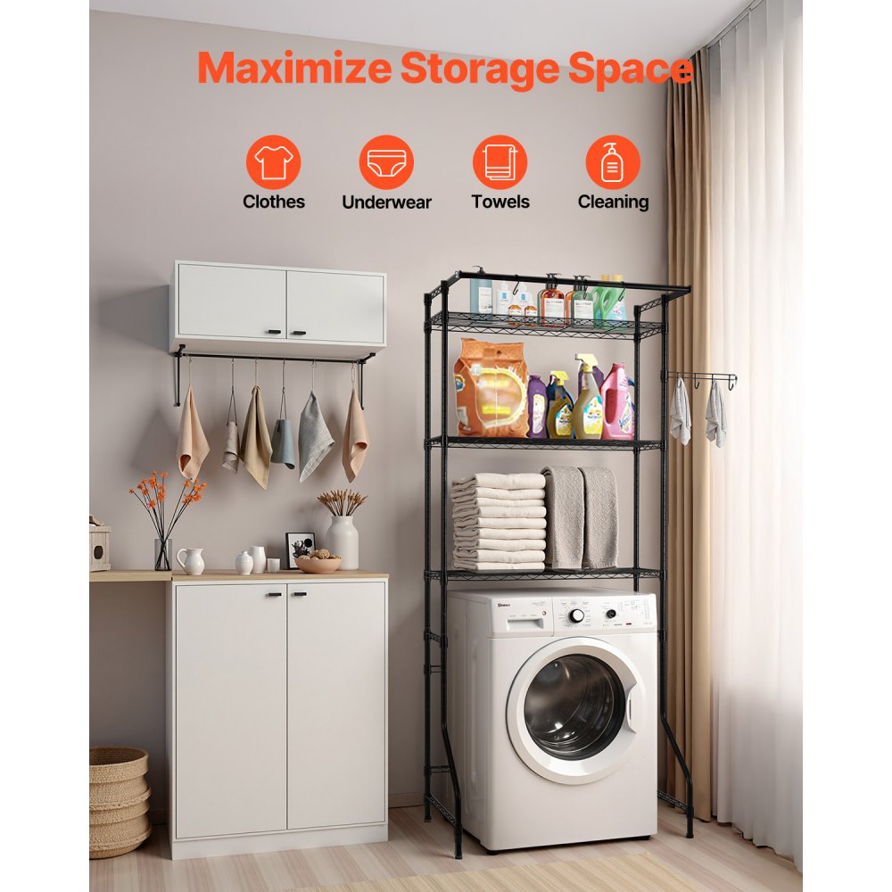 VEVOR Over Washer and Dryer Storage Shelf Single Row 3 Tiers Washer Rack Black