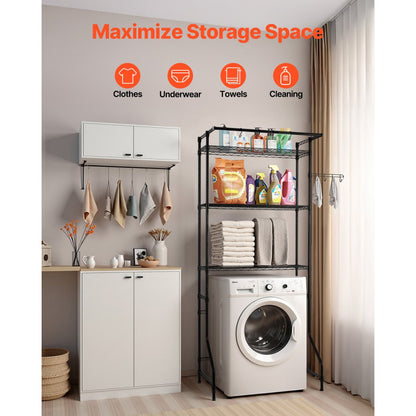 VEVOR Over Washer and Dryer Storage Shelf Single Row 3 Tiers Washer Rack Black