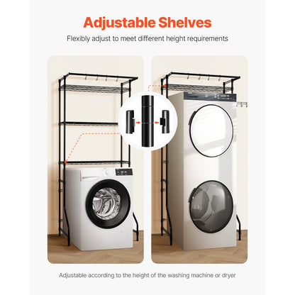 VEVOR Over Washer and Dryer Storage Shelf Single Row 3 Tiers Washer Rack Black