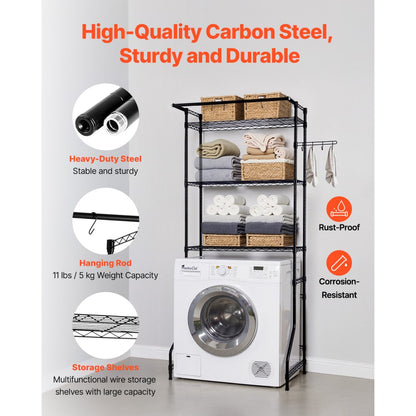 VEVOR Over Washer and Dryer Storage Shelf Single Row 3 Tiers Washer Rack Black