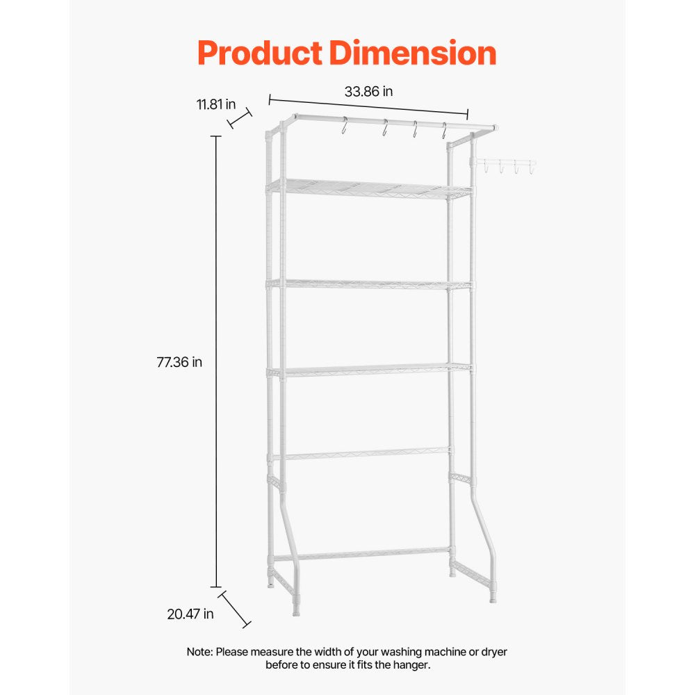 VEVOR Over Washer and Dryer Storage Shelf Single Row 3 Tiers Washer Rack White