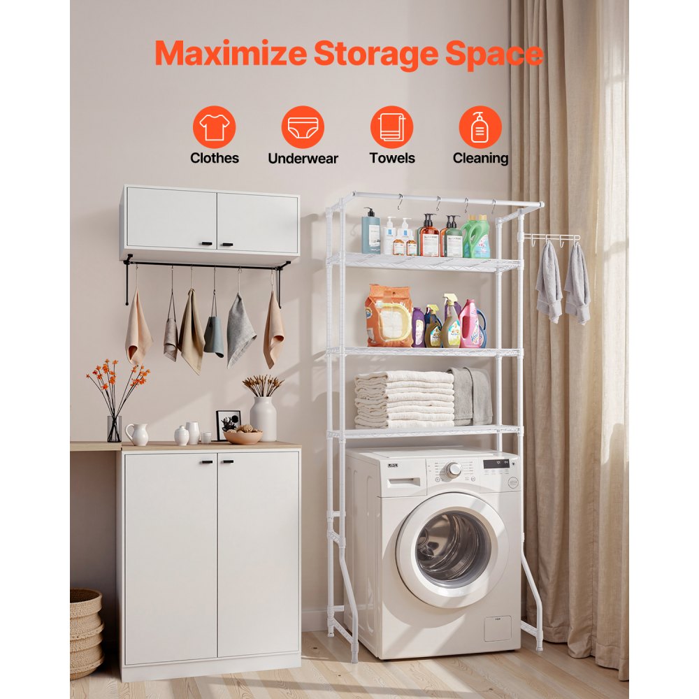 VEVOR Over Washer and Dryer Storage Shelf Single Row 3 Tiers Washer Rack White