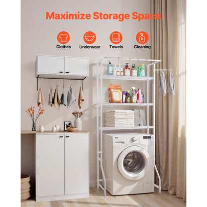 VEVOR Over Washer and Dryer Storage Shelf Single Row 3 Tiers Washer Rack White