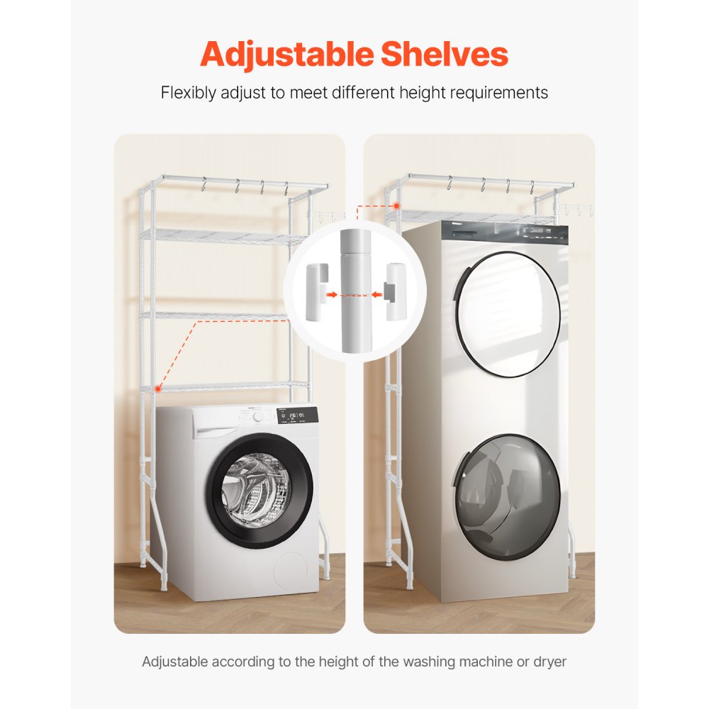 VEVOR Over Washer and Dryer Storage Shelf Single Row 3 Tiers Washer Rack White