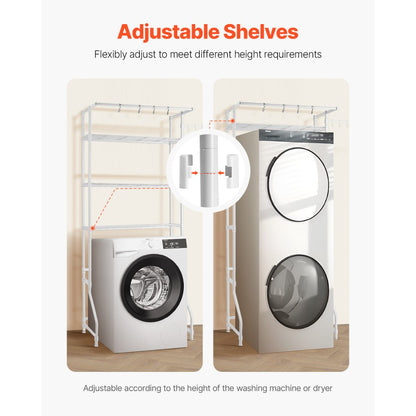 VEVOR Over Washer and Dryer Storage Shelf Single Row 3 Tiers Washer Rack White