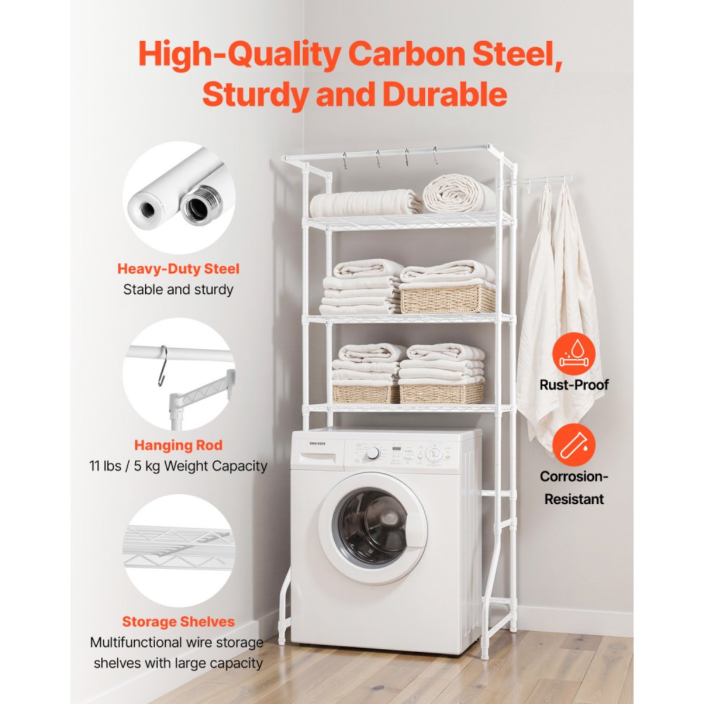 VEVOR Over Washer and Dryer Storage Shelf Single Row 3 Tiers Washer Rack White