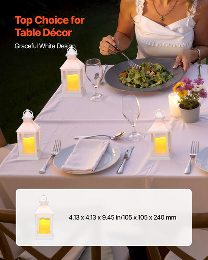 12 Pcs Decorative Candle Lantern, LED Electric Flameless Candle, Plastic LED Holder with Glass, Wall Hanging Indoor Porch Lanterns for Wedding Table Party Farmhouse Indoor Decor, White