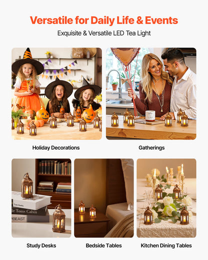 12 Pcs Decorative Candle Lantern, LED Electric Flameless Candle, Plastic LED Holder with Glass, Wall Hanging Indoor Porch Lanterns for Wedding Table Party Farmhouse Indoor Decor, Bronze