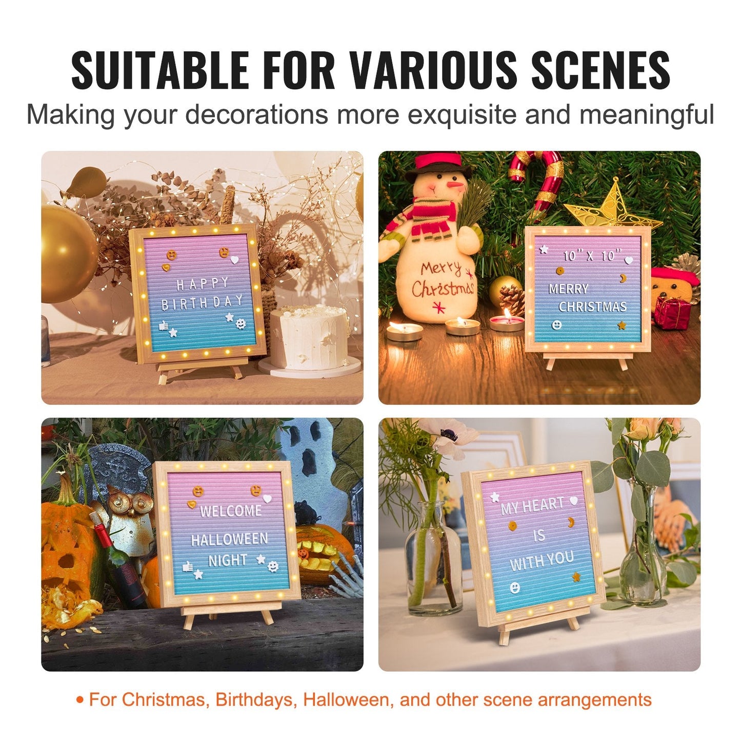 Gradient Felt Message Board with LED Lights, 0.25m, 510 Letters, Easel Stand