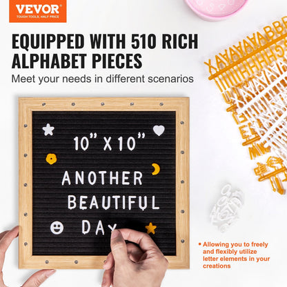 Black Felt Message Board with LED, 253x253 mm, Includes 510 Letters & Stand