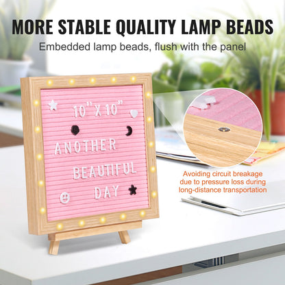Pink Felt Message Board with LED Lights & 510 Letters - 0.25x0.25m