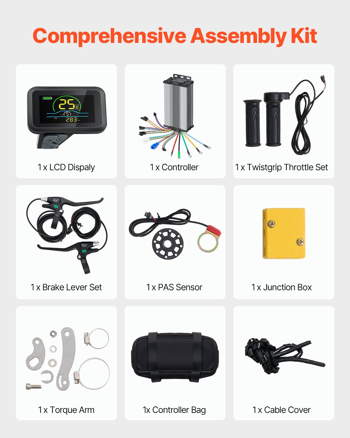VEVOR 1000W Electric Bike Conversion Kit 48V 26" Front Wheel E-Bike Hub Motor